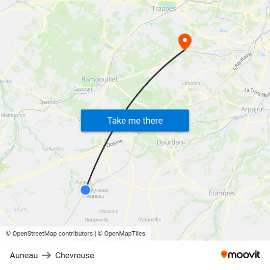Auneau to Chevreuse map