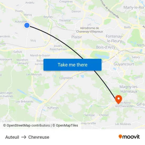 Auteuil to Chevreuse map