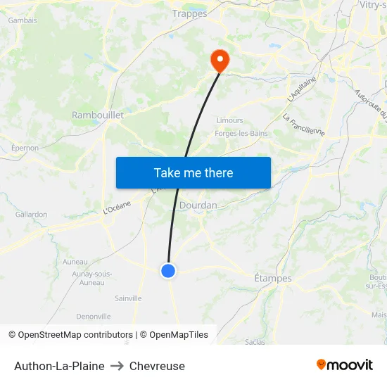 Authon-La-Plaine to Chevreuse map