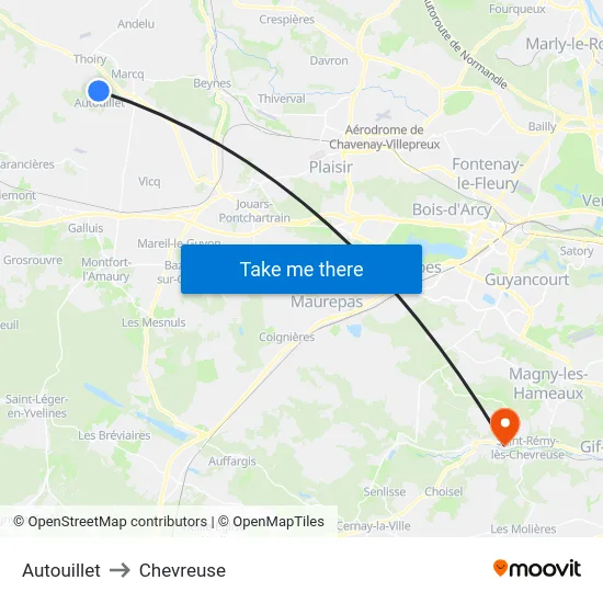 Autouillet to Chevreuse map