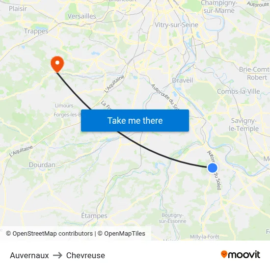 Auvernaux to Chevreuse map
