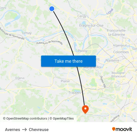 Avernes to Chevreuse map