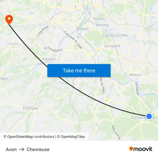 Avon to Chevreuse map