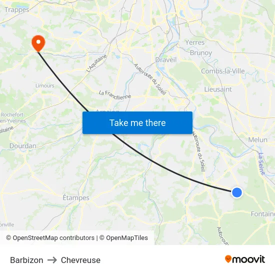 Barbizon to Chevreuse map