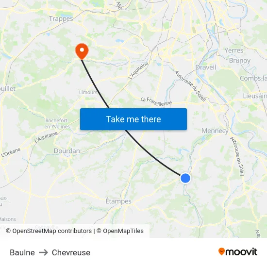 Baulne to Chevreuse map