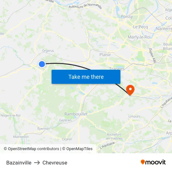 Bazainville to Chevreuse map