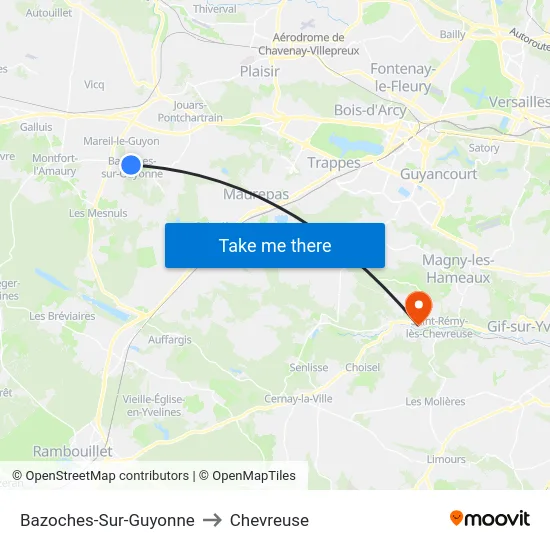 Bazoches-Sur-Guyonne to Chevreuse map