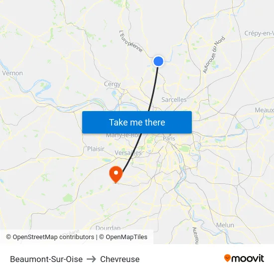 Beaumont-Sur-Oise to Chevreuse map