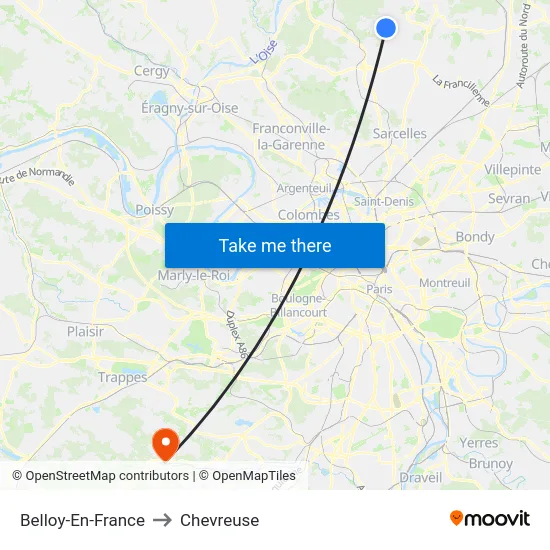 Belloy-En-France to Chevreuse map