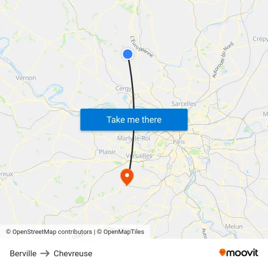 Berville to Chevreuse map