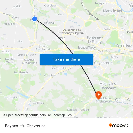 Beynes to Chevreuse map