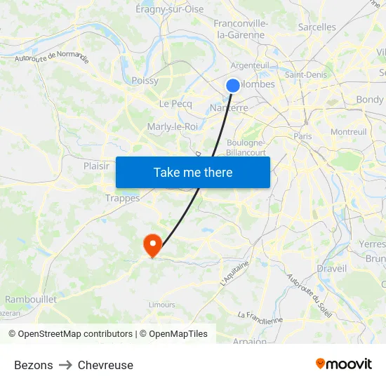 Bezons to Chevreuse map