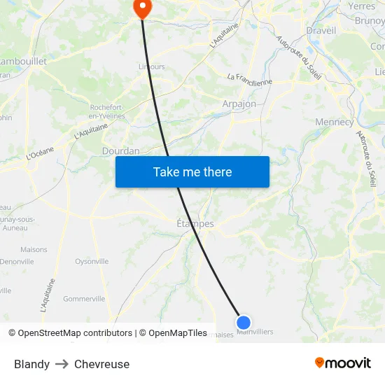 Blandy to Chevreuse map