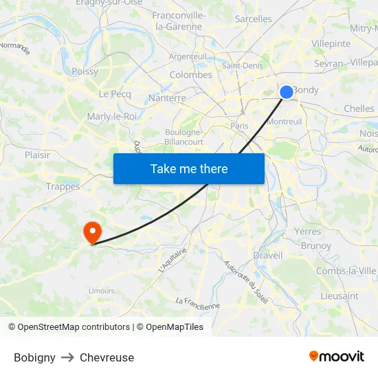 Bobigny to Chevreuse map