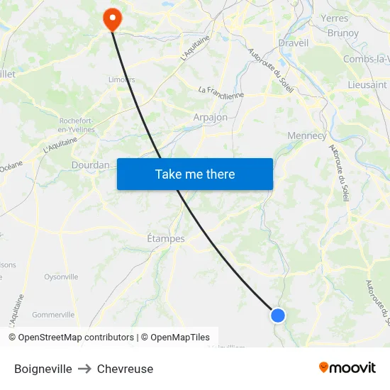 Boigneville to Chevreuse map