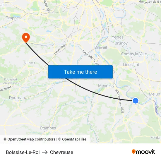 Boissise-Le-Roi to Chevreuse map