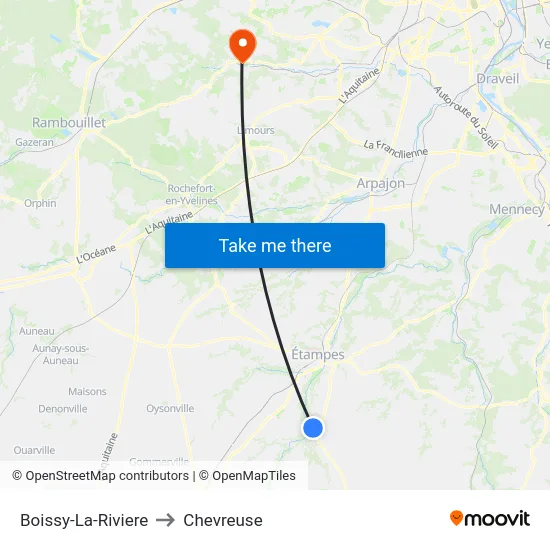 Boissy-La-Riviere to Chevreuse map