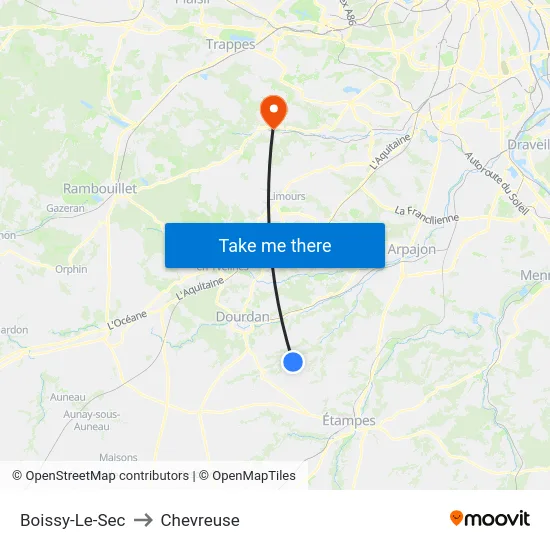 Boissy-Le-Sec to Chevreuse map