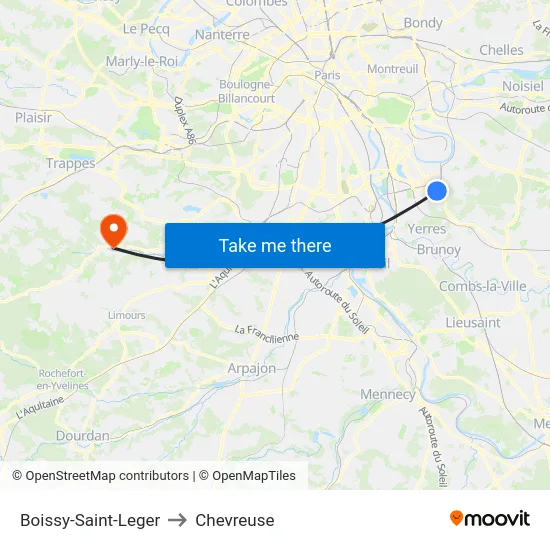 Boissy-Saint-Leger to Chevreuse map