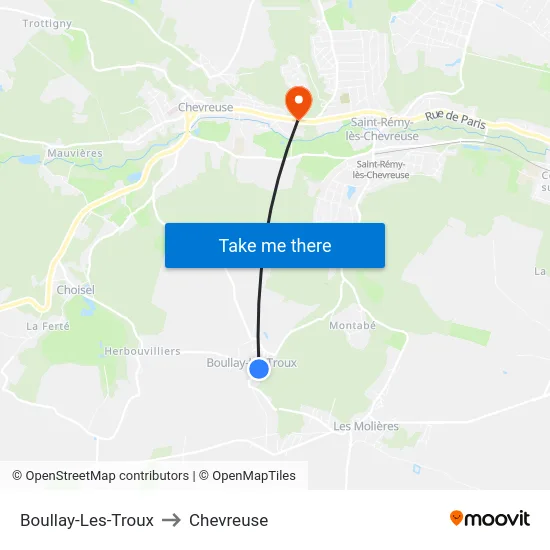 Boullay-Les-Troux to Chevreuse map