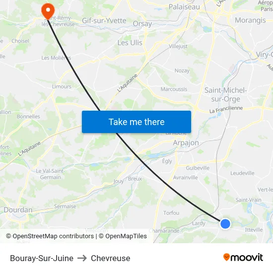 Bouray-Sur-Juine to Chevreuse map