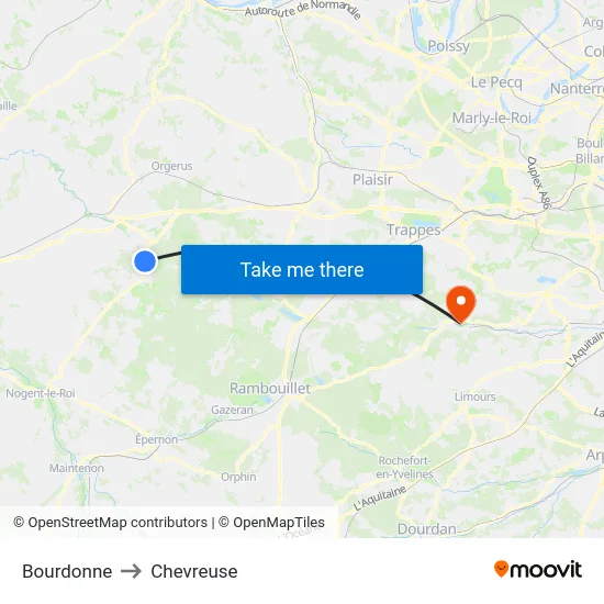 Bourdonne to Chevreuse map
