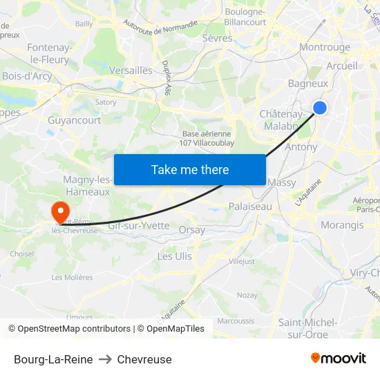 Bourg-La-Reine to Chevreuse map