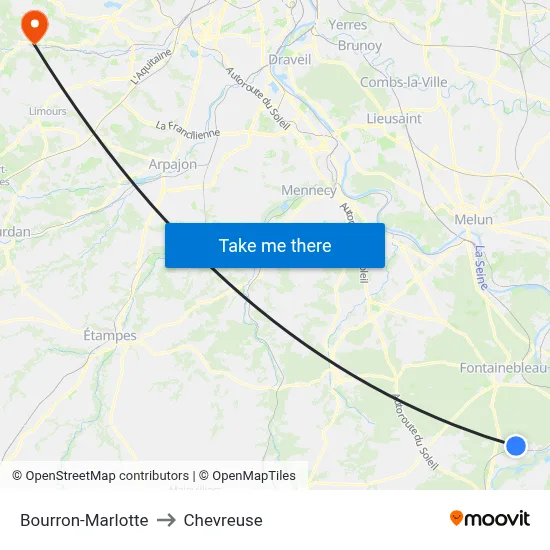 Bourron-Marlotte to Chevreuse map