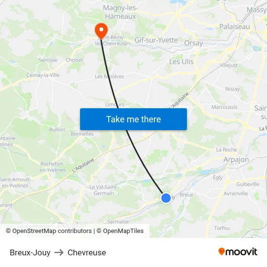 Breux-Jouy to Chevreuse map