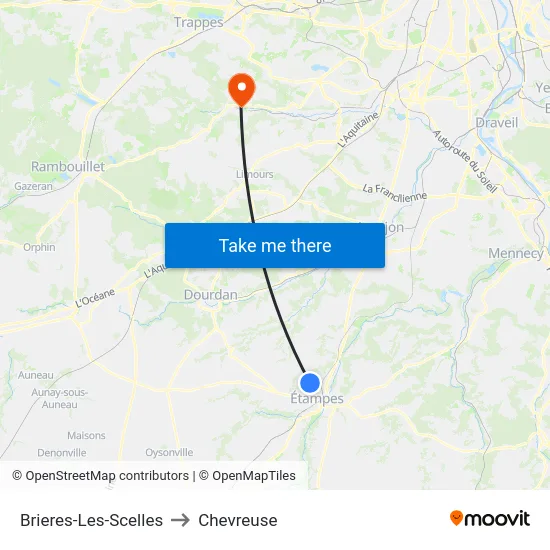 Brieres-Les-Scelles to Chevreuse map