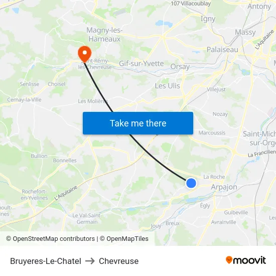 Bruyeres-Le-Chatel to Chevreuse map