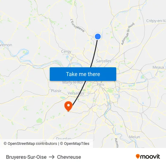 Bruyeres-Sur-Oise to Chevreuse map