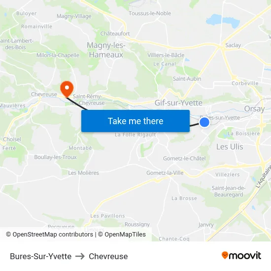 Bures-Sur-Yvette to Chevreuse map
