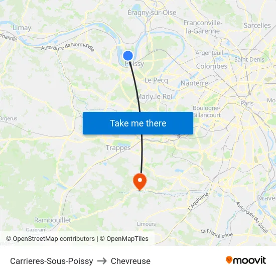 Carrieres-Sous-Poissy to Chevreuse map