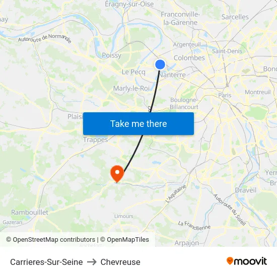 Carrieres-Sur-Seine to Chevreuse map