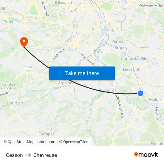 Cesson to Chevreuse map