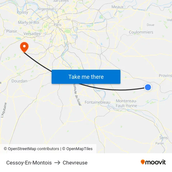 Cessoy-En-Montois to Chevreuse map