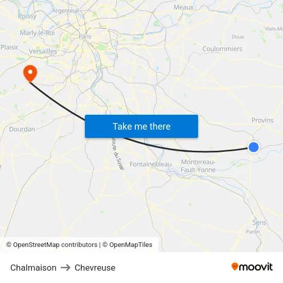 Chalmaison to Chevreuse map