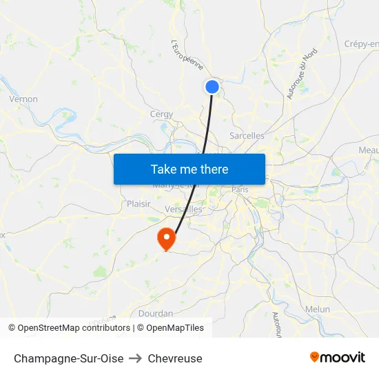 Champagne-Sur-Oise to Chevreuse map