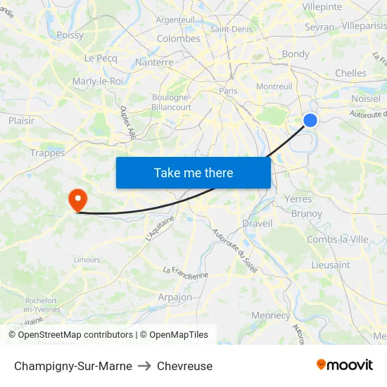 Champigny-Sur-Marne to Chevreuse map