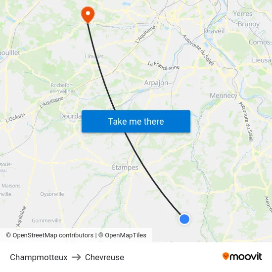 Champmotteux to Chevreuse map