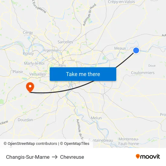Changis-Sur-Marne to Chevreuse map