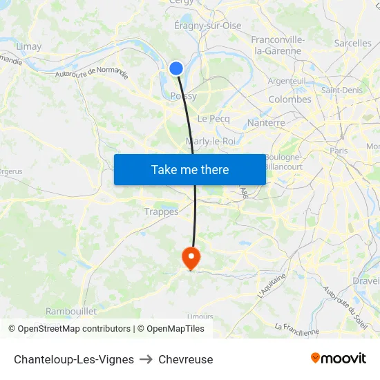 Chanteloup-Les-Vignes to Chevreuse map