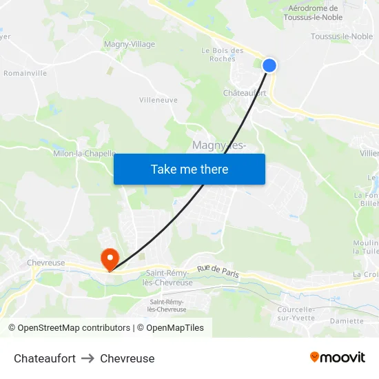 Chateaufort to Chevreuse map