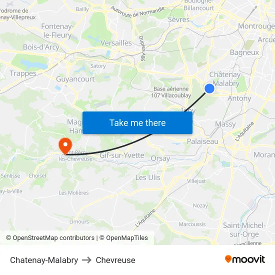 Chatenay-Malabry to Chevreuse map