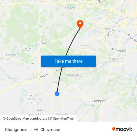 Chatignonville to Chevreuse map