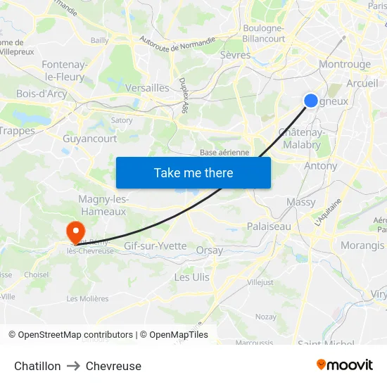 Chatillon to Chevreuse map