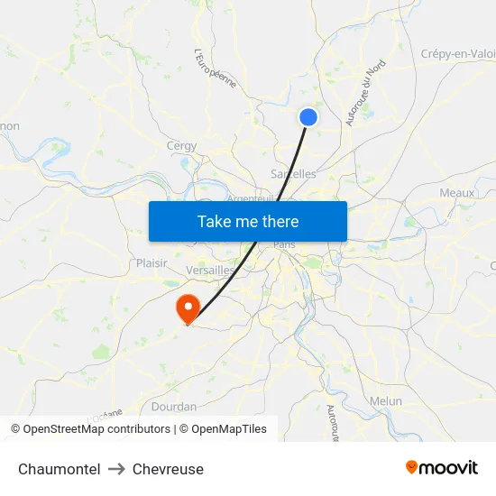 Chaumontel to Chevreuse map