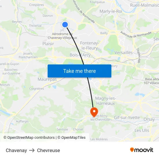 Chavenay to Chevreuse map