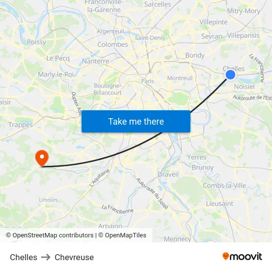 Chelles to Chevreuse map
